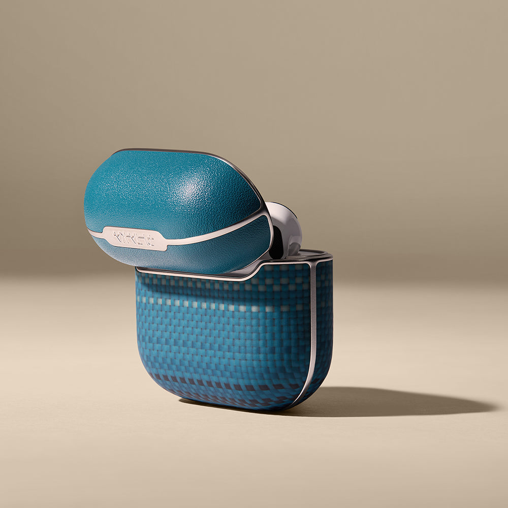 Apple Airpods Pro 2 Kılıf Aramid Fiber Pitaka Tactile Woven Sunset-Moonrise Serisi Sunset Kapak Mavi