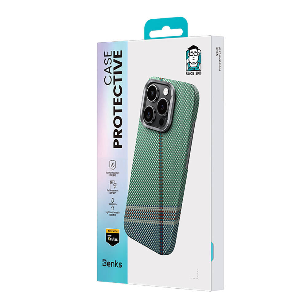 BENKS iPhone 15 Pro Max Magsafe Şarj Özellikli Karbon Fiber Tasarımlı Passion Green ArmorAir Kevlar Kılıf
