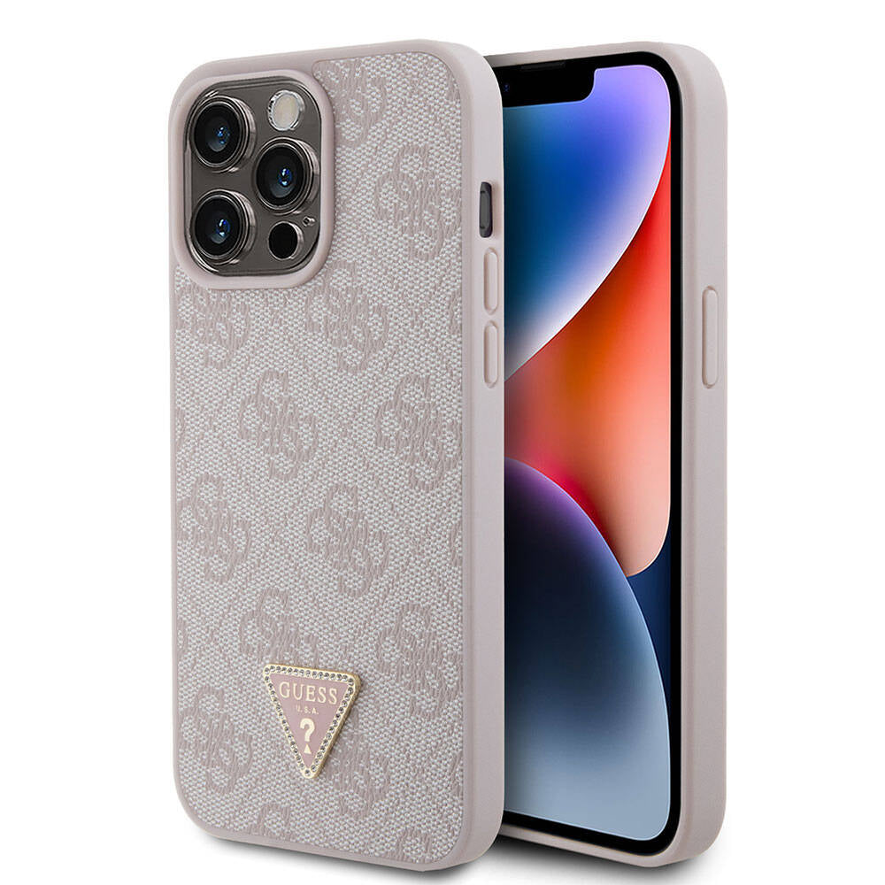 Guess Orjinal Lisanslı PU Deri Taşlı Üçgen Logo 4G Desenli Strass Pembe Kapak - enzaksesuar