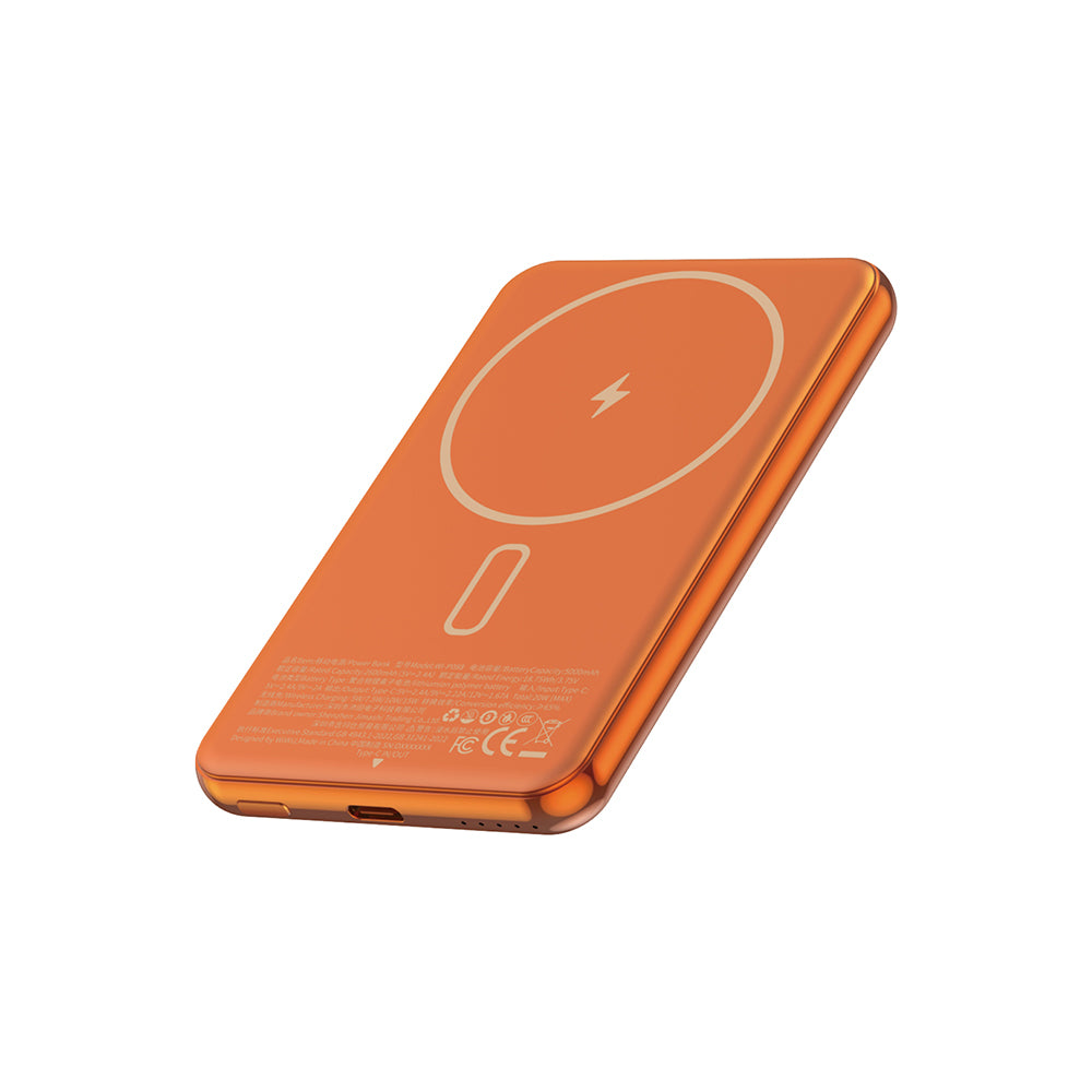 Wiwu Wi-P088 LED Işık Göstergeli PD 20W Kablosuz Powerbank 5000mAh 15W Turuncu