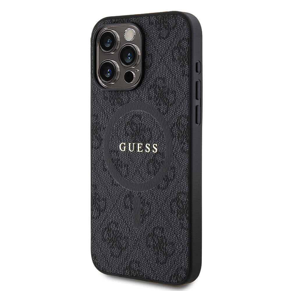 Guess Orjinal Lisanslı Magsafe Şarj Özellikli 4G Desenli Yazı Logolu Siyah Kapak - enzaksesuar