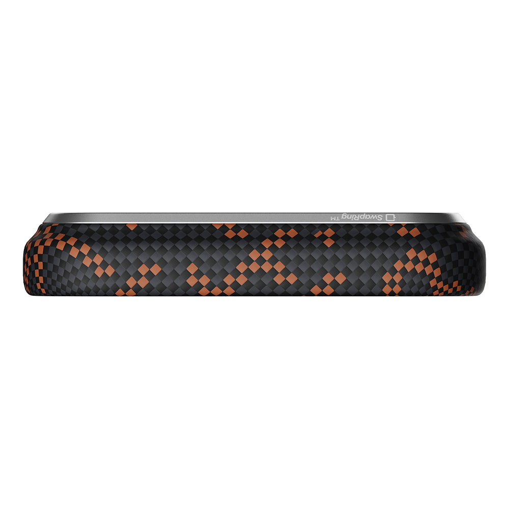 Apple iPhone 17 Pro Max Kılıf M-safe Şarj Özellikli Aramid Fiber Pitaka Tactile Woven Monogram Serisi Kapak Turuncu-Siyah