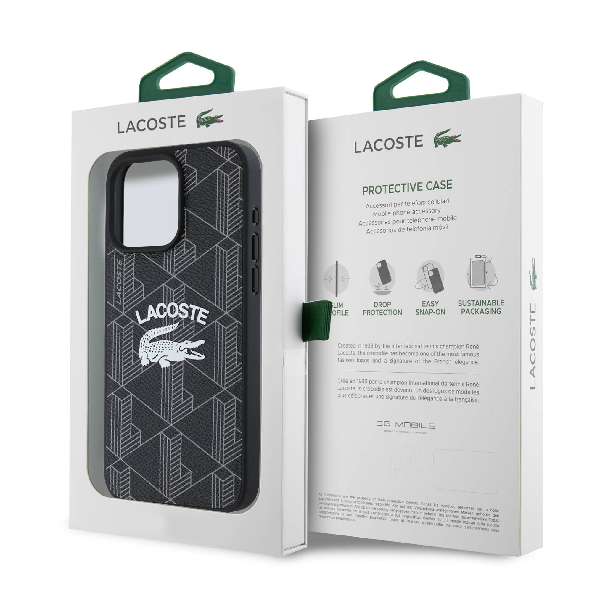 LACOSTE iPhone 16 Pro Max Orjinal Lisanslı Magsafe Şarj Özellikli Mono Vintage Logo Siyah Kılıf