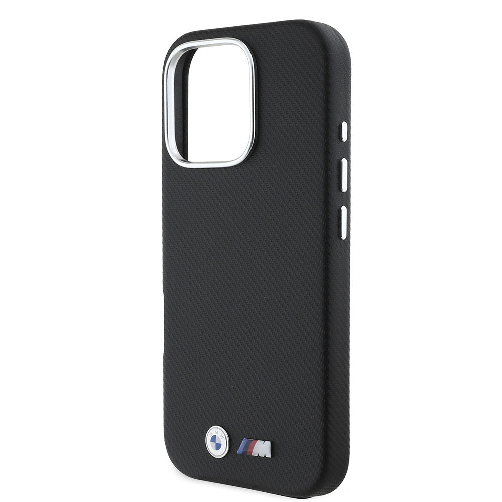 BMW iPhone 16 Pro Orjinal Lisanslı Tam Sarılmış Kevlar Tasarımlı Metal Logo Suni Deri Kılıf