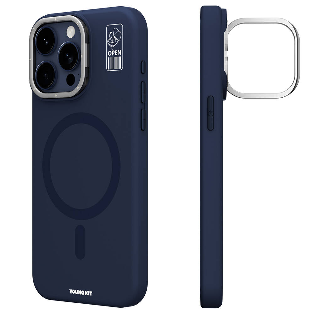 Magsafe Şarj Özellikli Kamera Standlı Silikon Youngkit Bitty Cream Kapak Mavi - enzaksesuar