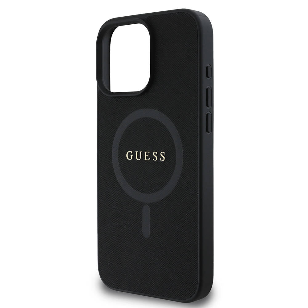 GUESS Orjinal Lisanslı iPhone 16 Pro Max Magsafe Şarj Özellikli Yazı Logolu Saffiano Classic Kılıf