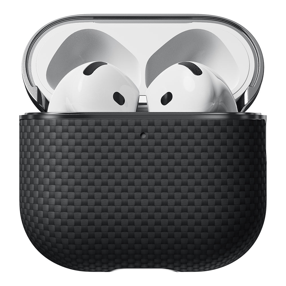 Apple Airpods 4 Kılıf 1500D Aramid Fiber Pitaka Ultra-Slim Classic Serisi Black-Grey Twill Kapak
