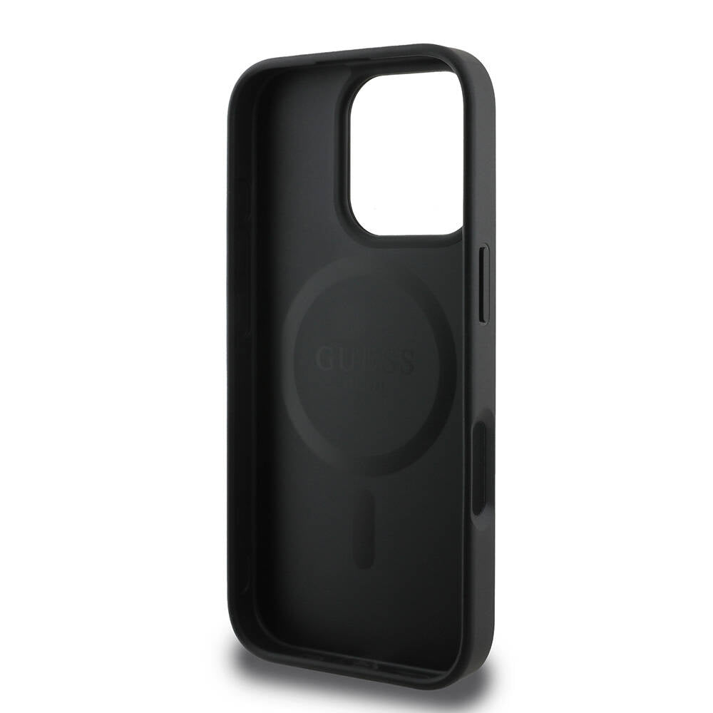 GUESS Orjinal Lisanslı iPhone 16 Pro Magsafe Şarj Özellikli Yazı Logolu Saffiano Peony Kılıf