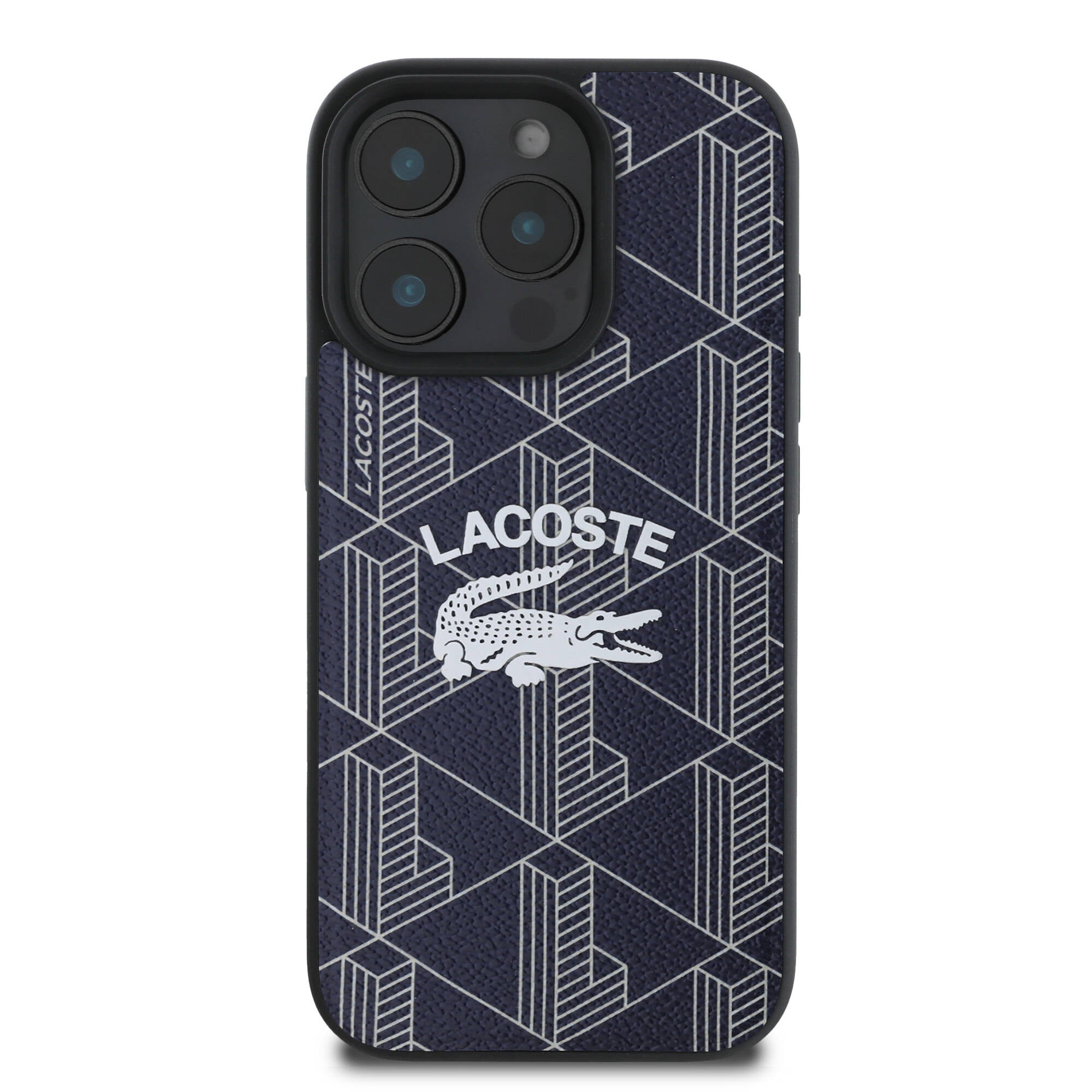 LACOSTE iPhone 16 Pro Orjinal Lisanslı Magsafe Şarj Özellikli Mono Vintage Logo Lacivert Kılıf