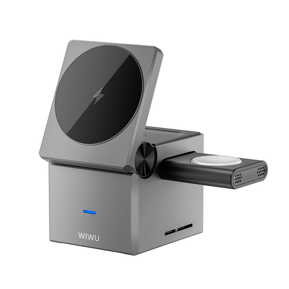WİWU Wi-W030 Small Square Küp Tasarımlı Telefon & Akıllı Saat & Kulaklık İçin 15W 3in1 Kablosuz Şarj Standı