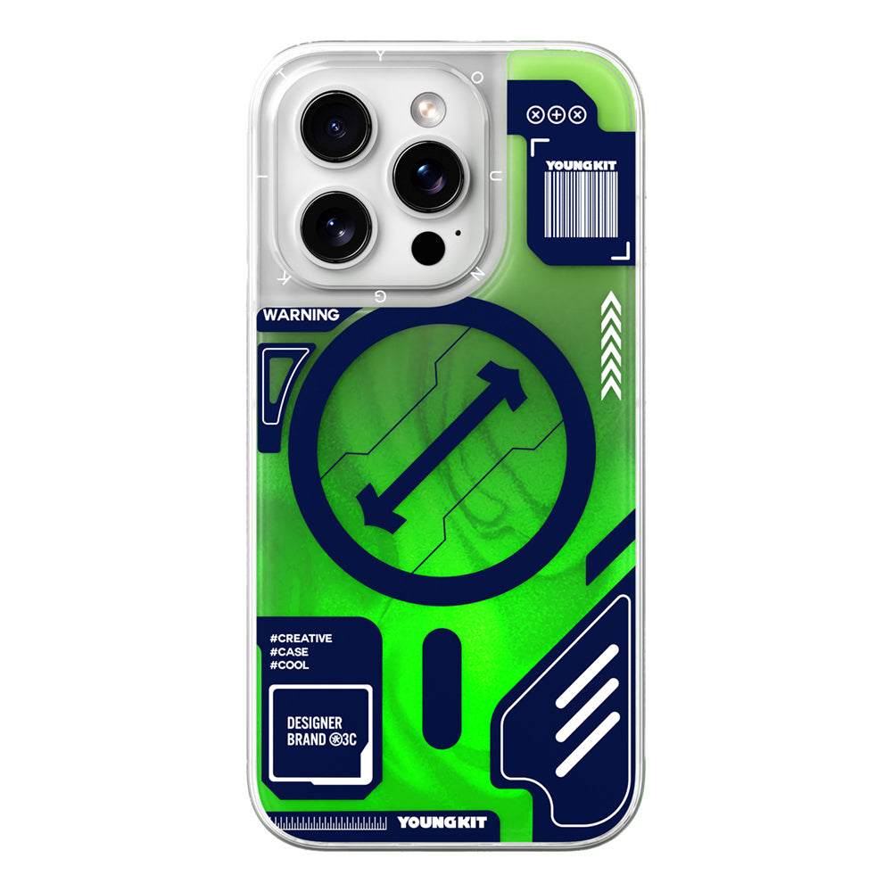 YOUNGKİT iPhone 16 Pro Max Magsafe Şarj Özellikli Parlak Kumlu Sıvılı Tasarımlı Galaxy Fantasy Serisi Yeşil Kılıf