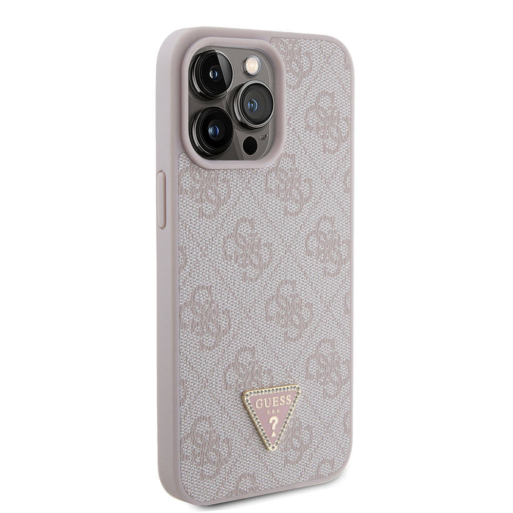 Guess Orjinal Lisanslı PU Deri Taşlı Üçgen Logo 4G Desenli Strass Pembe Kapak - enzaksesuar