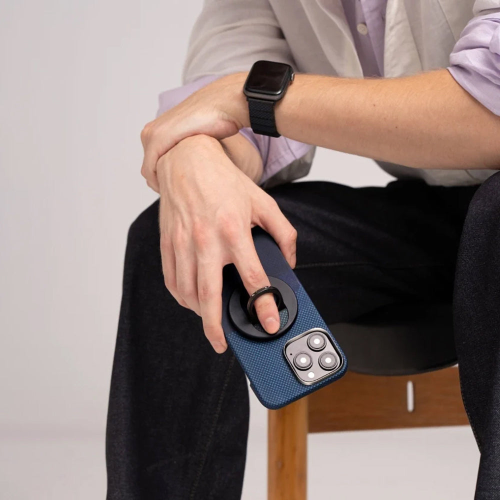 Magsafe Şarj Özellikli Grip 3 Standlı Aramid Fiber Pitaka Tactile Woven Sunset-Moonrise Serisi Moonrise Kapak - enzaksesuar