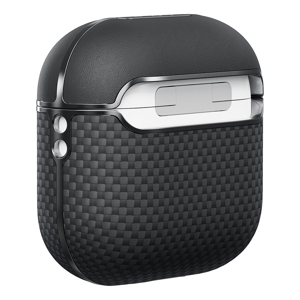 Apple Airpods 4 Kılıf 1500D Aramid Fiber Pitaka Ultra-Slim Classic Serisi Black-Grey Twill Kapak