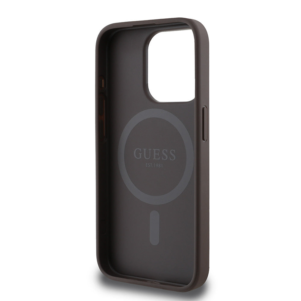 GUESS iPhone 15 Pro Max Orjinal Lisanslı Magsafe Şarj Özellikli Small 4G Classic Kahverengi Kılıf