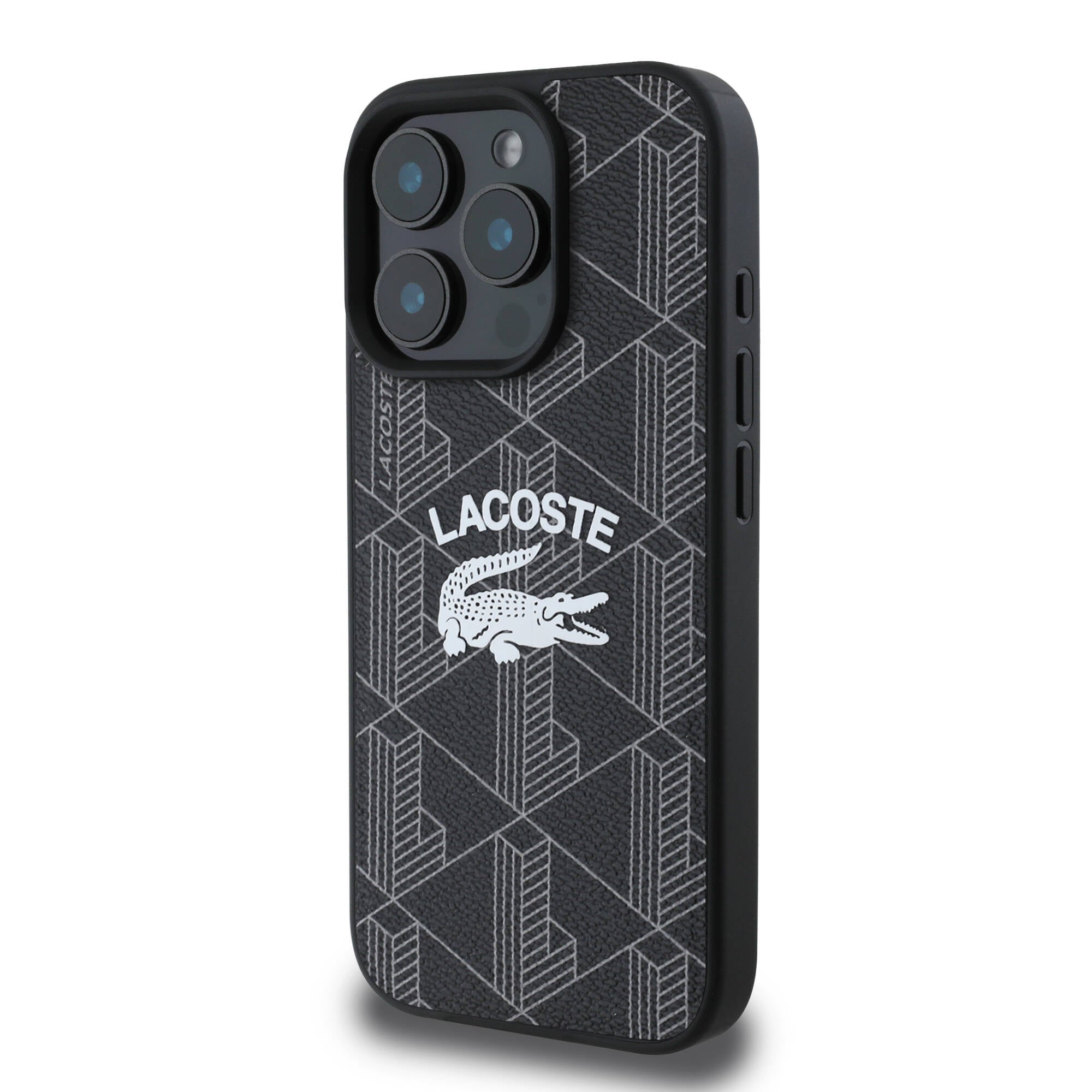 LACOSTE iPhone 16 Pro Max Orjinal Lisanslı Magsafe Şarj Özellikli Mono Vintage Logo Siyah Kılıf
