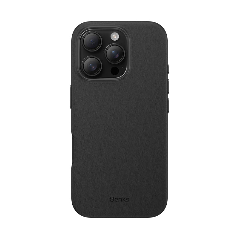 BENKS iPhone 16 Pro Max Magsafe Şarj Özellikli Çizilmeye Dayanıklı VitaPro Serisi PU Deri Siyah Kılıf