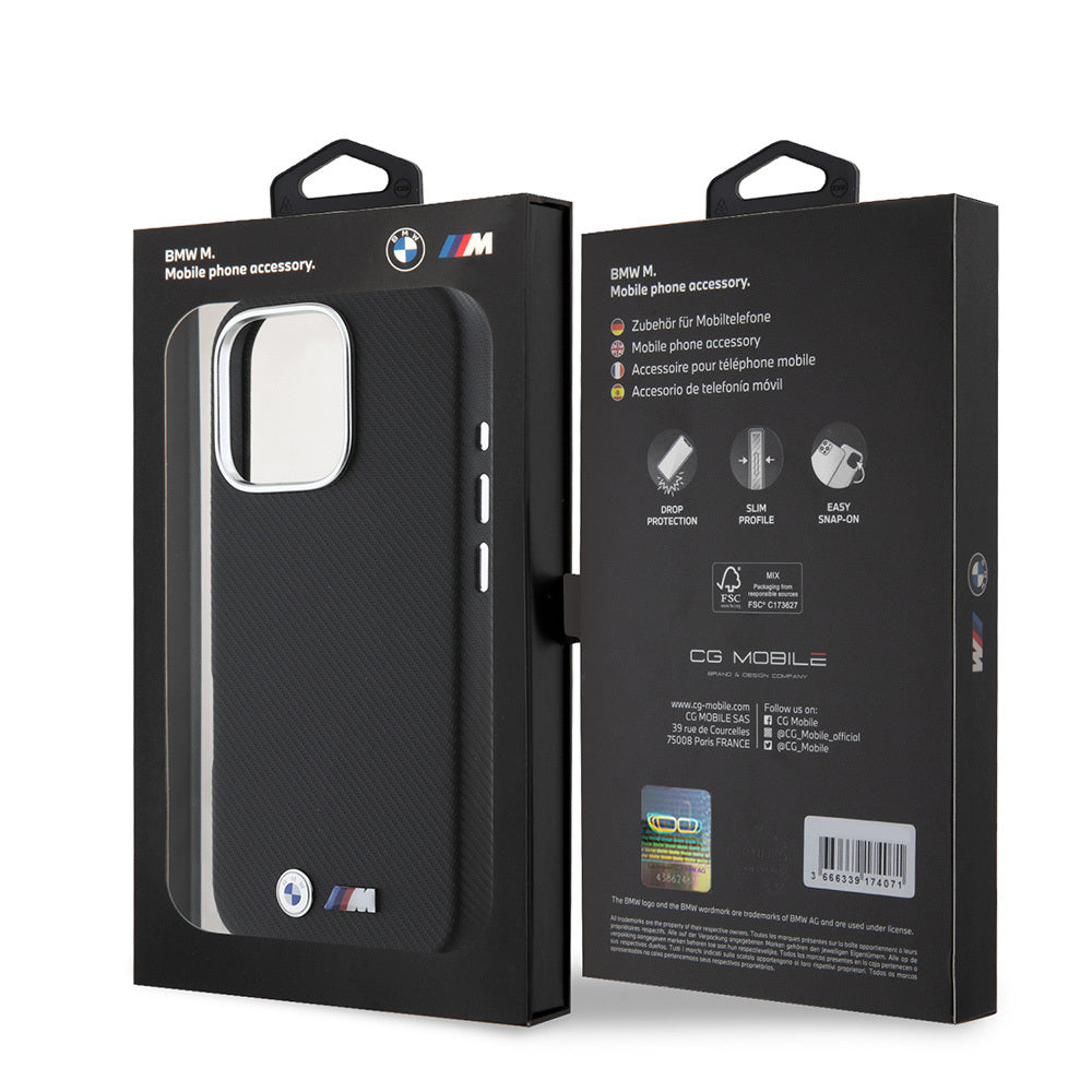 BMW iPhone 16 Pro Orjinal Lisanslı Tam Sarılmış Kevlar Tasarımlı Metal Logo Suni Deri Kılıf
