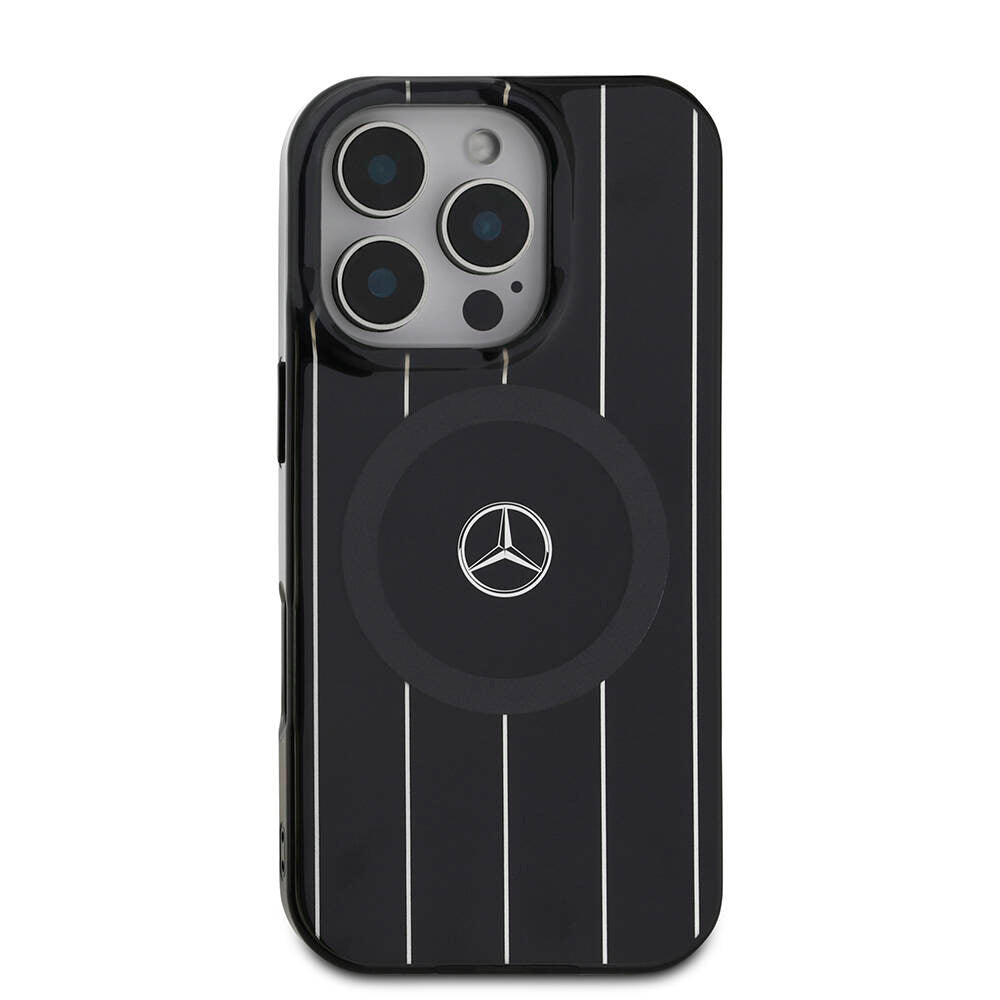MERCEDES BENZ iPhone 16 Pro Orjinal Lisanslı Magsafe Şarj Özellikli Çift Katmanlı Paralel Çizgi Desenli Kılıf