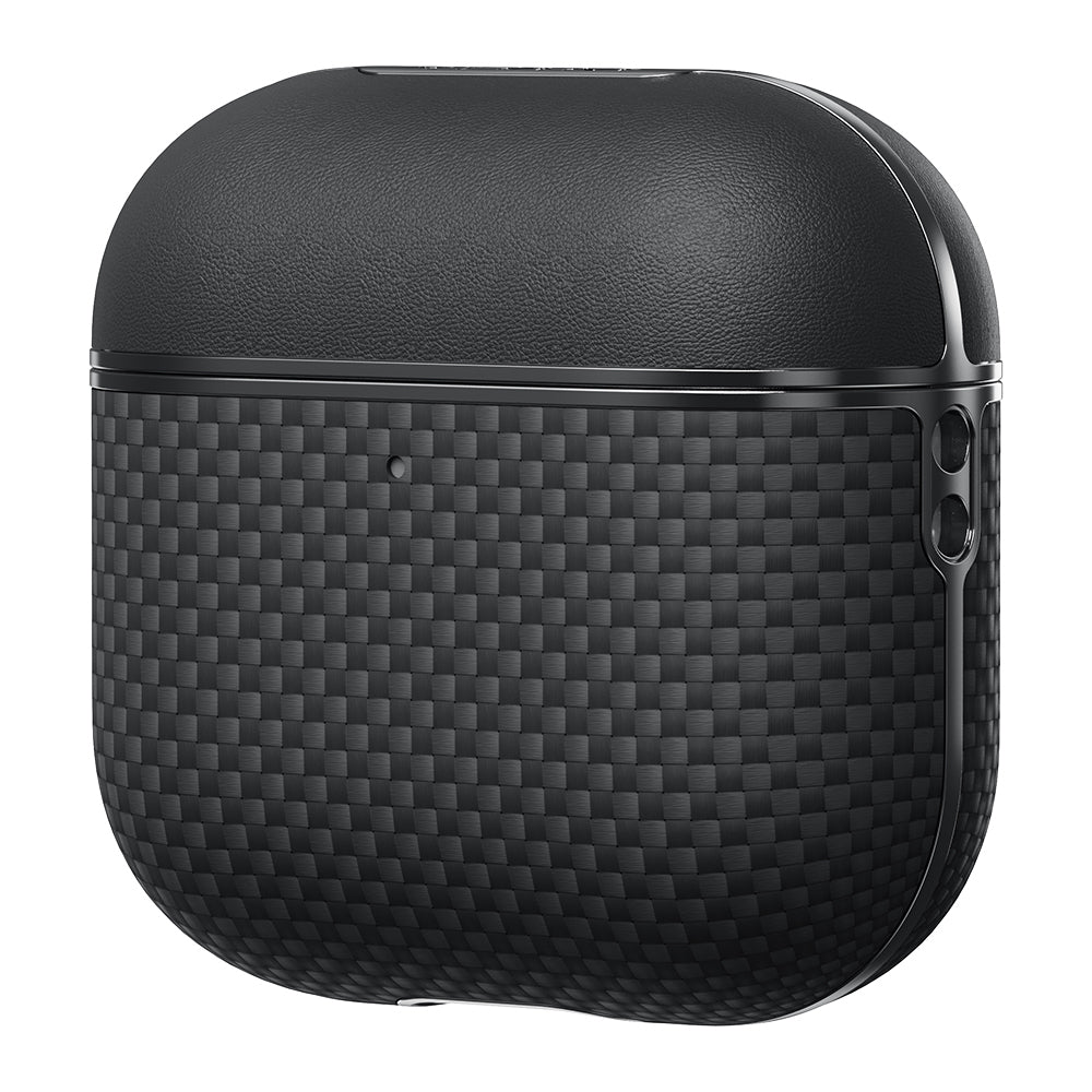Apple Airpods 4 Kılıf 1500D Aramid Fiber Pitaka Ultra-Slim Classic Serisi Black-Grey Twill Kapak