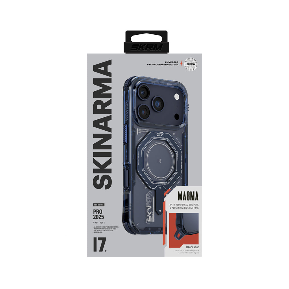 Apple iPhone 17 Pro Kılıf SkinArma M-safe Şarj Özellikli Airbag Tasarımlı Magma Kapak Mavi