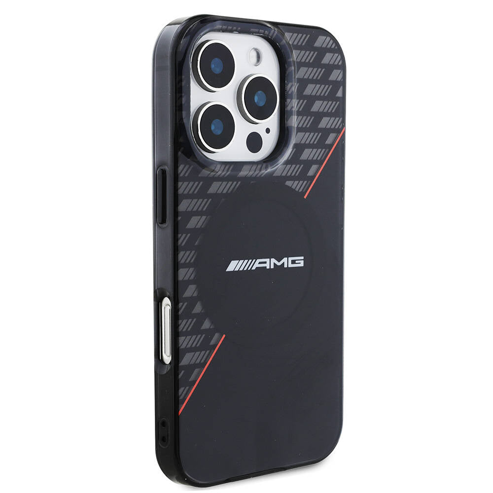 MERCEDES-BENZ - AMG iPhone 16 Pro Orjinal Lisanslı Magsafe Şarj Özellikli Çift Katmanlı Kırmızı Çapraz Çizgili Kılıf