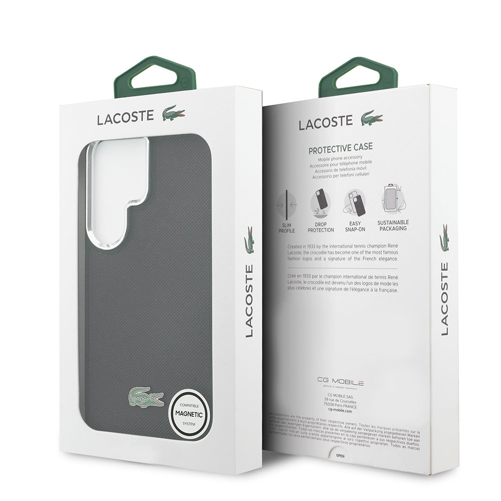 Galaxy S26 Ultra Kılıf Lacoste Orjinal Lisanslı PU Pike Desenli Arka Yüzey İkonik Timsah Metal Logolu Kapak Siyah