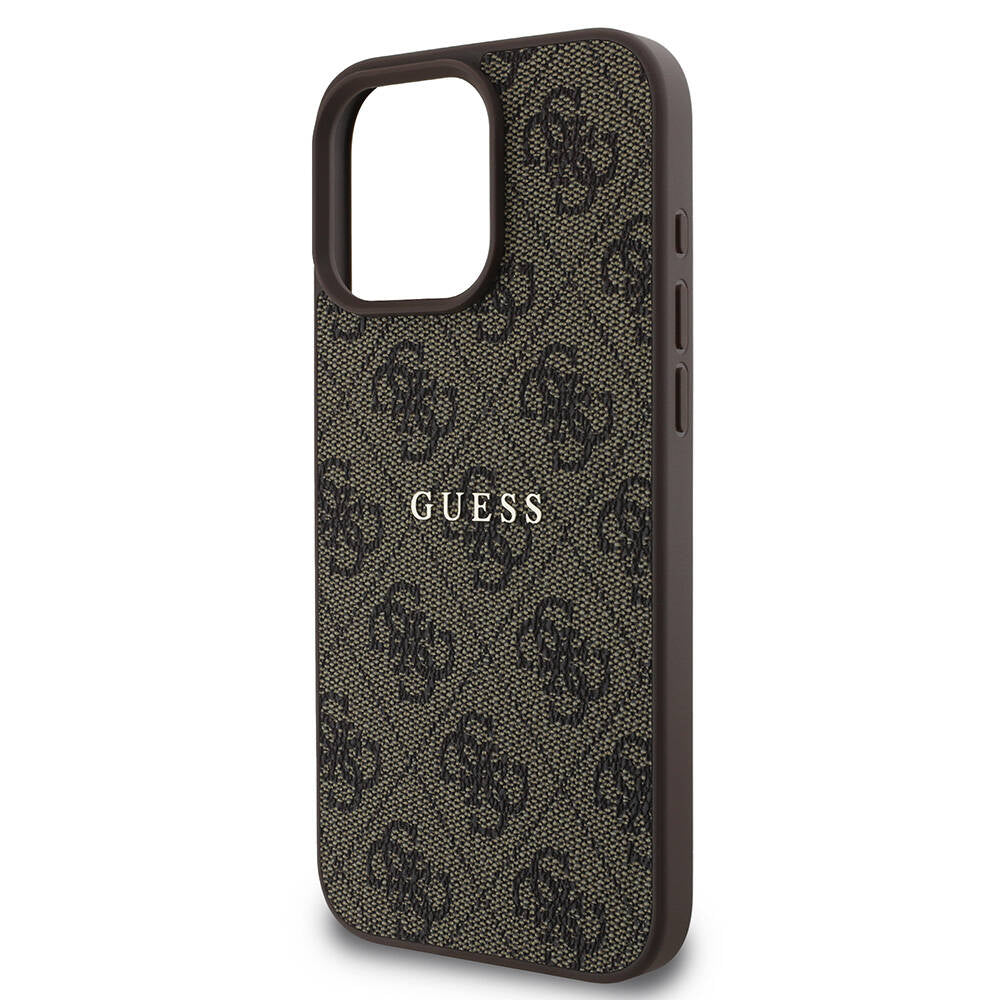 GUESS iPhone 16 Pro Orjinal Lisanslı Magsafe Şarj Özellikli 4G Desenli Yazı Logolu Kahverengi Kılıf