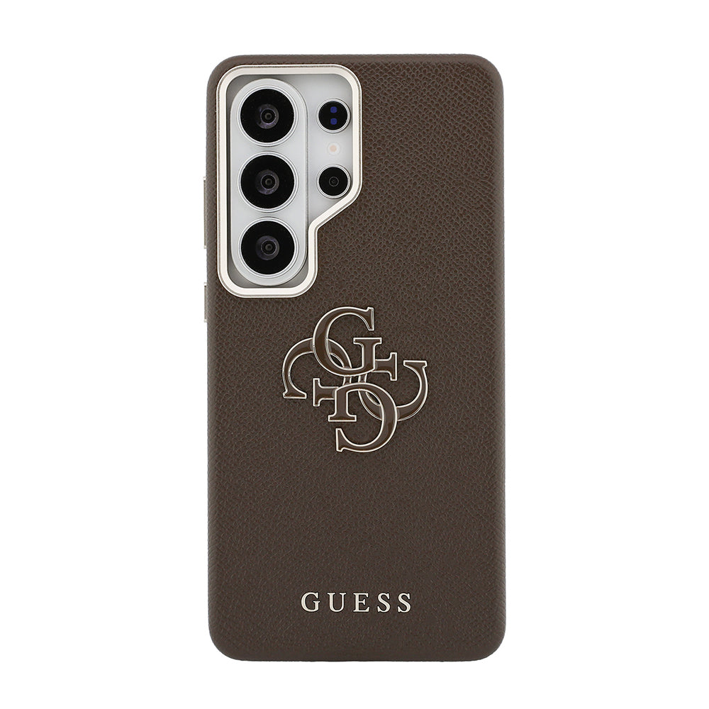 Galaxy S26 Ultra Kılıf Guess Orjinal Lisanslı Grained Yazı ve 4G Büyük Metal Logolu Kapak Kahverengi