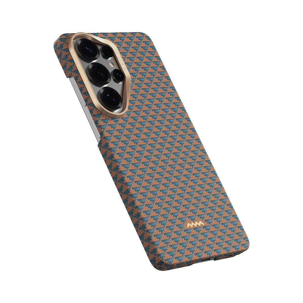 Galaxy S26 Ultra Kılıf M-safe Şarj Özellikli Raptic Aramid Skin Origin Serisi Kapak Gold-Mavi
