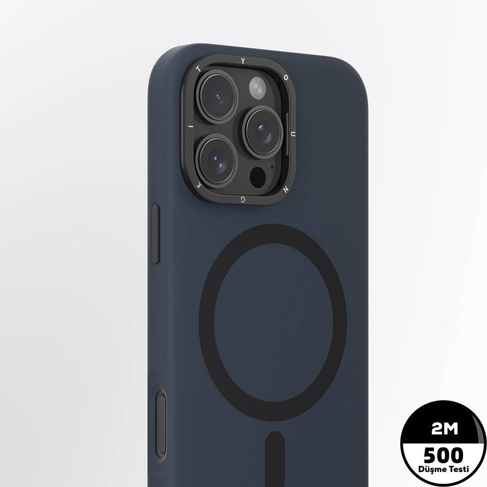 Magsafe Şarj Özellikli Kamera Standlı Silikon Youngkit Bitty Cream Mavi Kapak - enzaksesuar