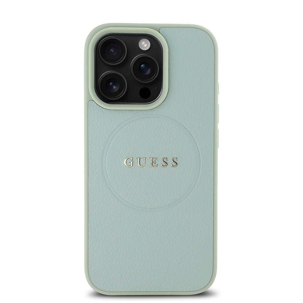 GUESS Orjinal Lisanslı iPhone 16 Pro Max Orjinal Lisanslı Magsafe Şarj Özellikli Yazı Logolu Grained Yeşil Kılıf