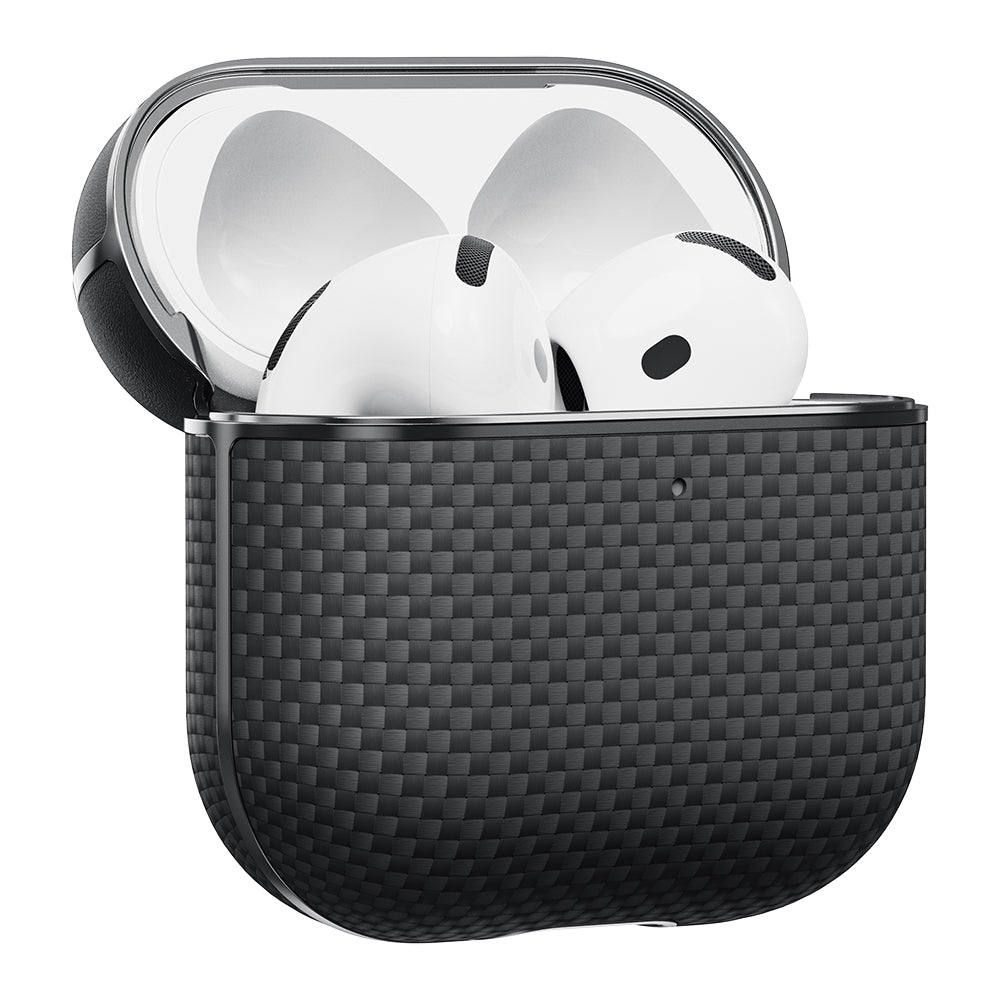 Apple Airpods 4 Kılıf 1500D Aramid Fiber Pitaka Ultra-Slim Classic Serisi Black-Grey Twill Kapak