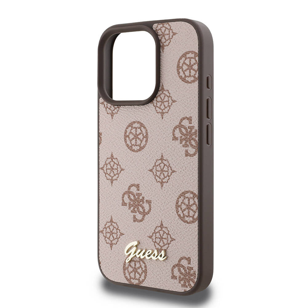 GUESS iPhone 16 Pro Orjinal Lisanslı Magsafe Şarj Özellikli Yazı Logolu Peony Kahverengi Kılıf