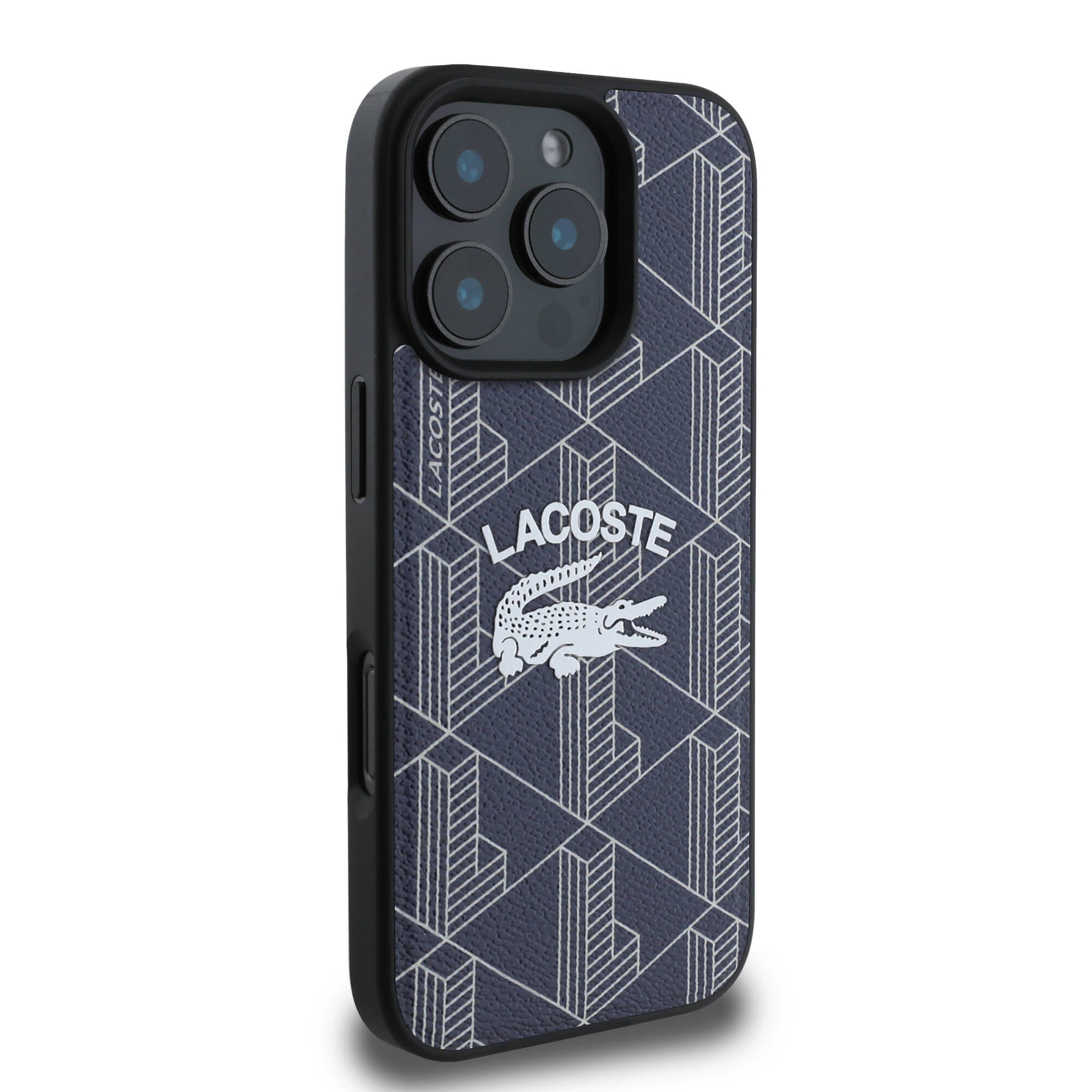 LACOSTE iPhone 16 Pro Orjinal Lisanslı Magsafe Şarj Özellikli Mono Vintage Logo Lacivert Kılıf