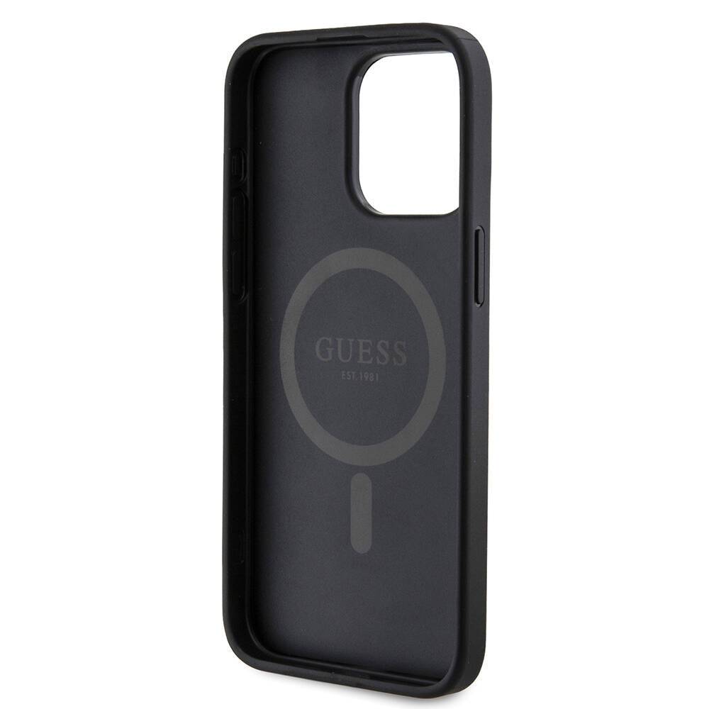 Guess Orjinal Lisanslı Magsafe Şarj Özellikli 4G Desenli Yazı Logolu Siyah Kapak - enzaksesuar