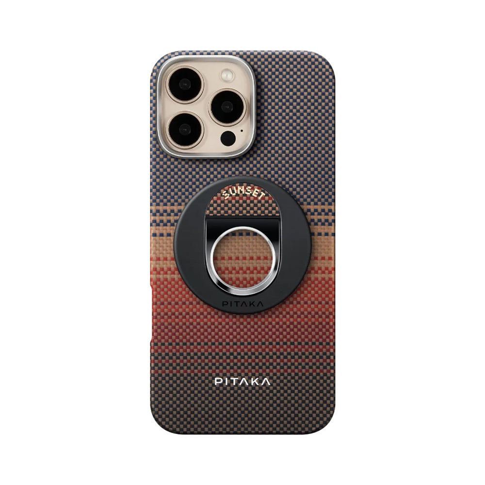 Magsafe Şarj Özellikli Grip 3 Standlı Aramid Fiber Pitaka Tactile Woven Sunset-Moonrise Serisi Sunset Kapak - enzaksesuar