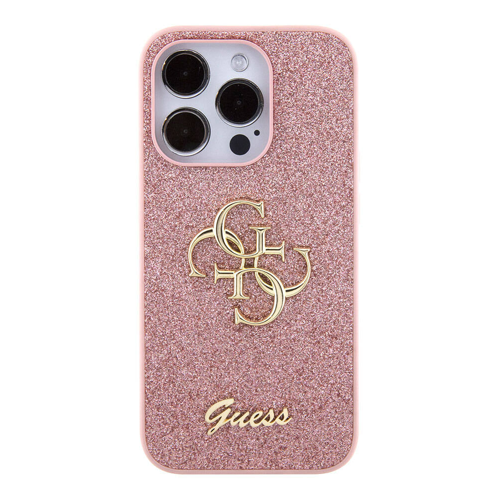 Guess Orjinal Lisanslı 4G Büyük Metal Logolu Glitter Pembe Kapak - enzaksesuar