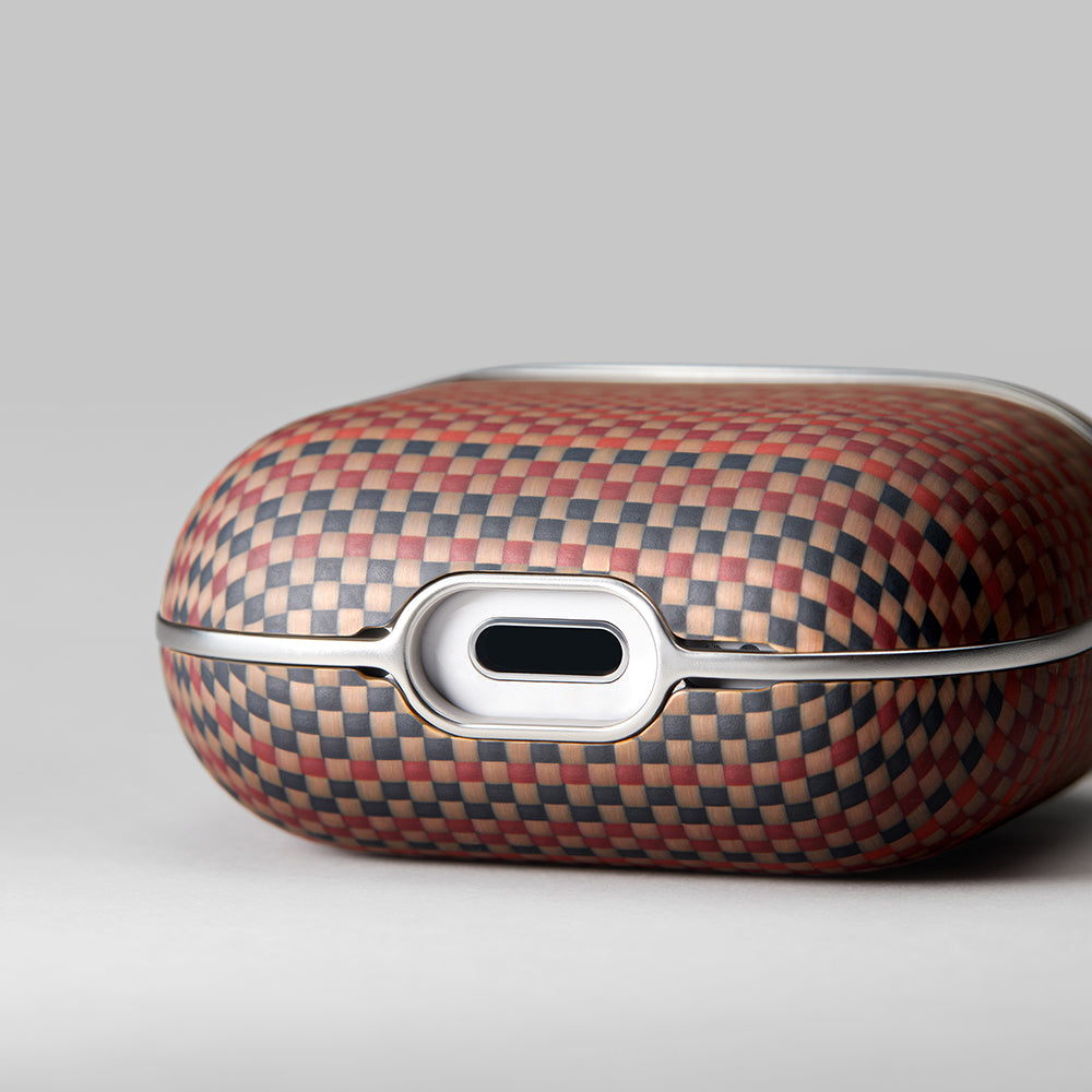 Apple Airpods Pro 2 Kılıf Aramid Fiber Pitaka Tactile Woven Sunset-Moonrise Serisi Sunset Kapak Kahverengi