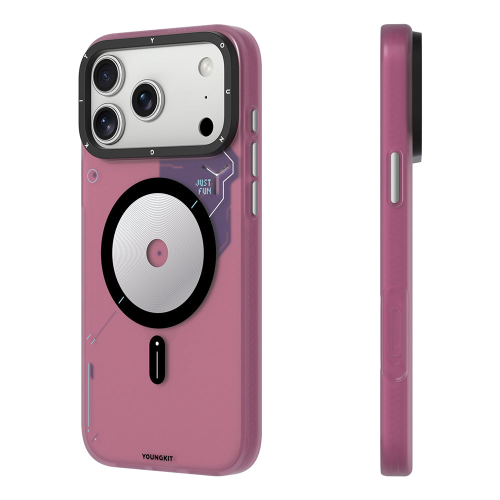 Apple iPhone 17 Pro Max Kılıf M-safe Şarj Özellikli Disk Desenli Youngkit Disc Battle Kapak Bordo