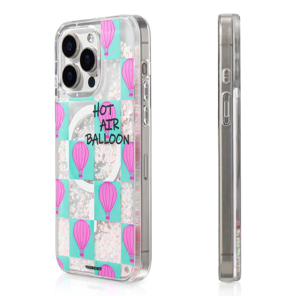YOUNGKIT iPhone 16 Pro Max Magsafe Şarj Özellikli Parlak Kumlu Sıvılı Pink Dream Quicksand Serisi Turkuaz Kılıf