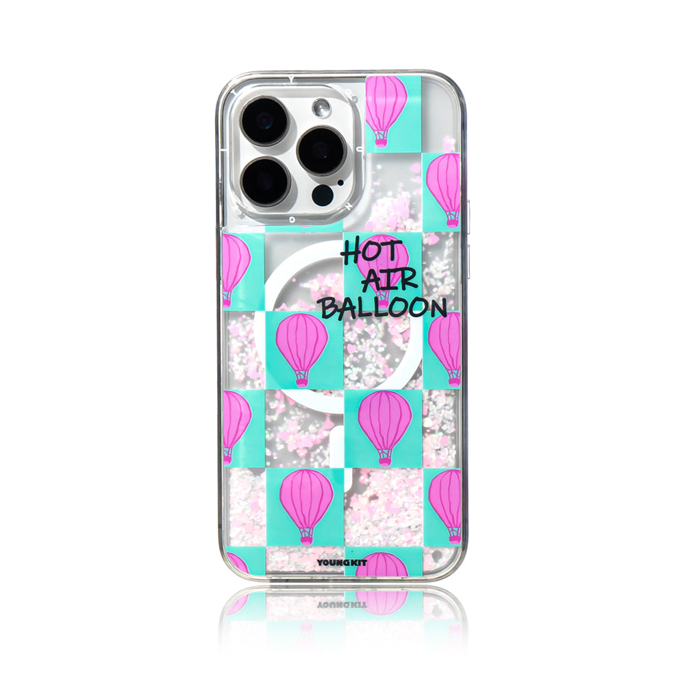 YOUNGKIT iPhone 16 Pro Max Magsafe Şarj Özellikli Parlak Kumlu Sıvılı Pink Dream Quicksand Serisi Turkuaz Kılıf