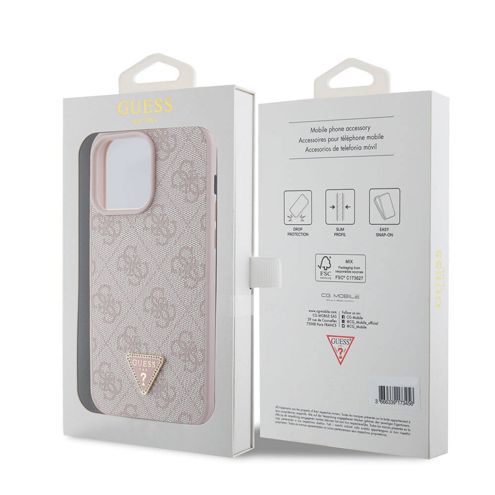 Guess Orjinal Lisanslı PU Deri Taşlı Üçgen Logo 4G Desenli Strass Pembe Kapak - enzaksesuar