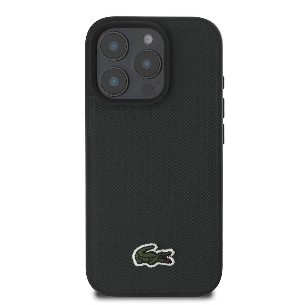 LACOSTE iPhone 16 Pro Max Orjinal Lisanslı PU Pike Desenli Arka Yüzey İkonik Timsah Dokuma Logolu Koyu Yeşil Kılıf