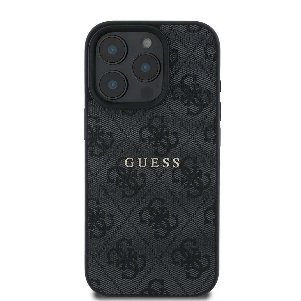GUESS iPhone 16 Pro Orjinal Lisanslı Magsafe Şarj Özellikli 4G Desenli Yazı Logolu Siyah Kılıf