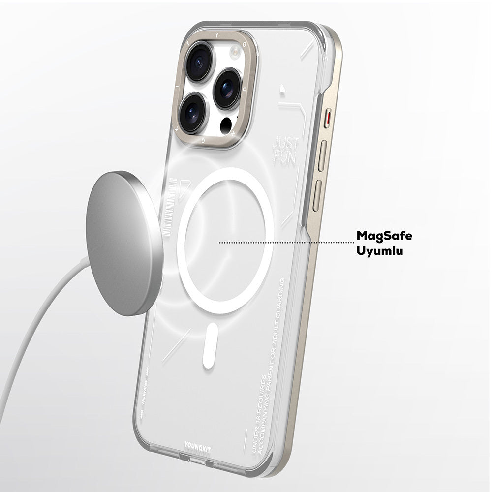 Magsafe Şarj Özellikli Çıkarılabilir Arka Yüzeyli Youngkit Mecha Gold Kapak - enzaksesuar