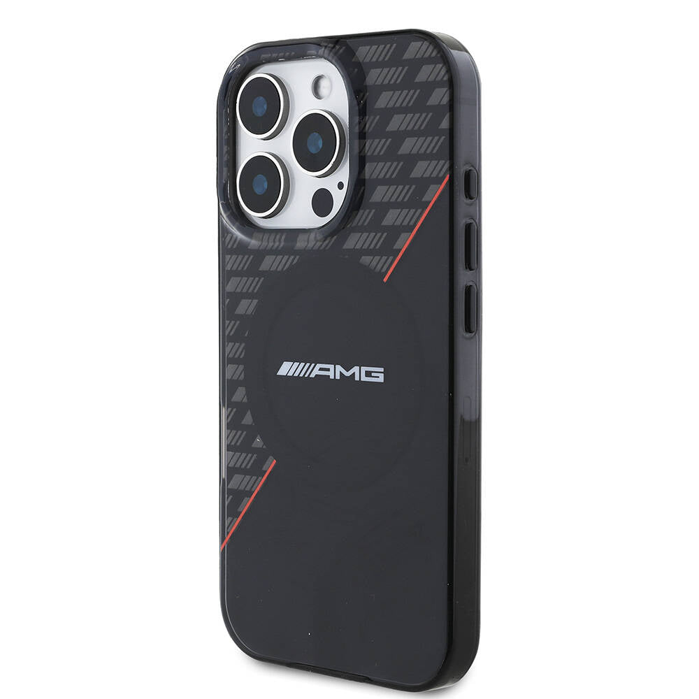 MERCEDES-BENZ - AMG iPhone 16 Pro Orjinal Lisanslı Magsafe Şarj Özellikli Çift Katmanlı Kırmızı Çapraz Çizgili Kılıf