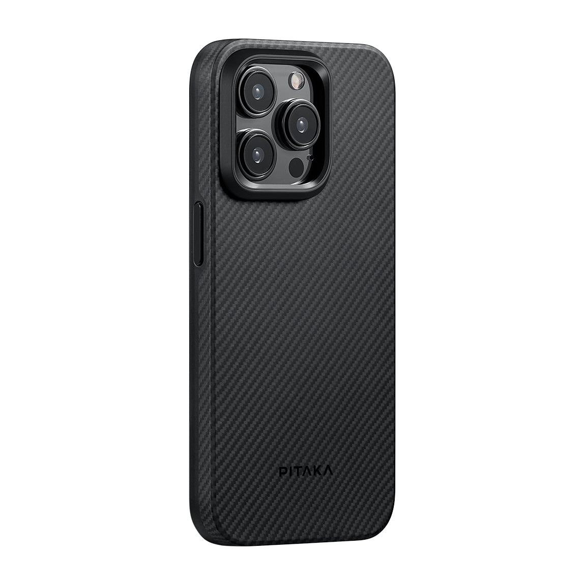 PİTAKA Magsafe Şarj Özellikli İPhone 15 Pro Max 600D Aramid Fiber Military-Grade Classic Serisi Black-Grey Twill Kapak