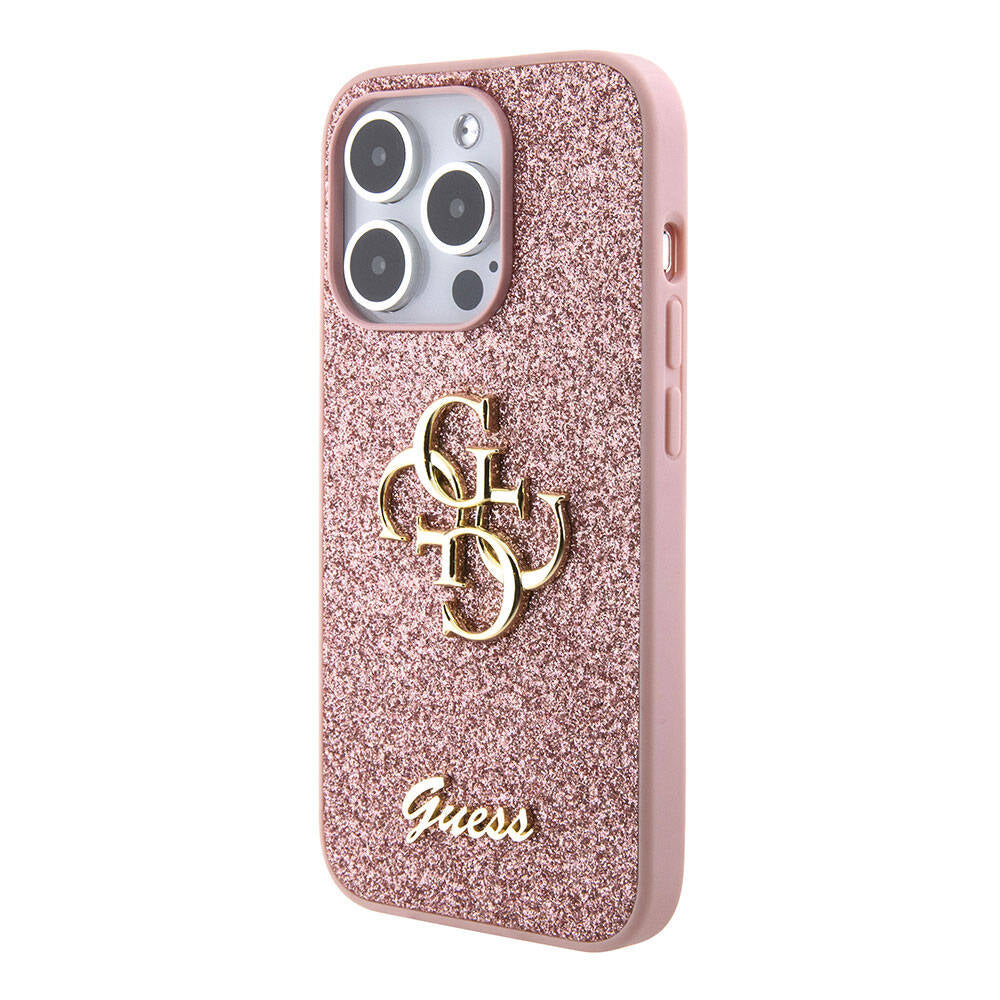 Guess Orjinal Lisanslı 4G Büyük Metal Logolu Glitter Pembe Kapak - enzaksesuar