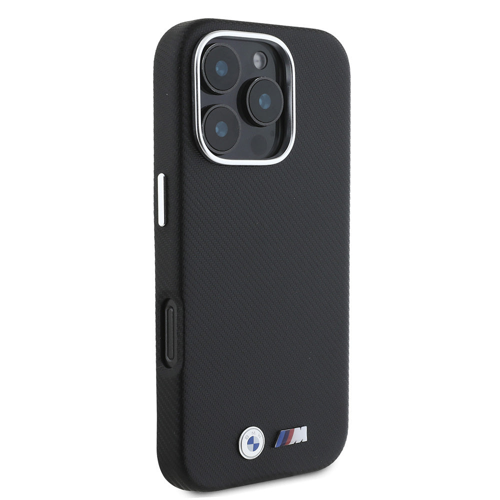 BMW iPhone 16 Pro Orjinal Lisanslı Tam Sarılmış Kevlar Tasarımlı Metal Logo Suni Deri Kılıf